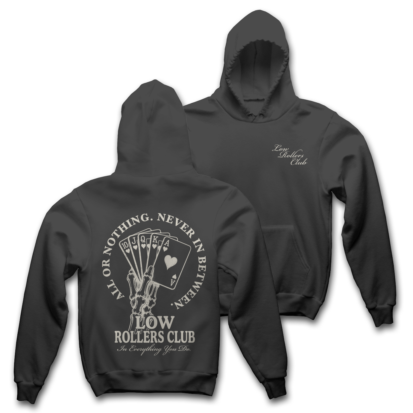 "NEVER IN BETWEEN " - FADED BLACK/BONE HEAVYWEIGHT HOODIE