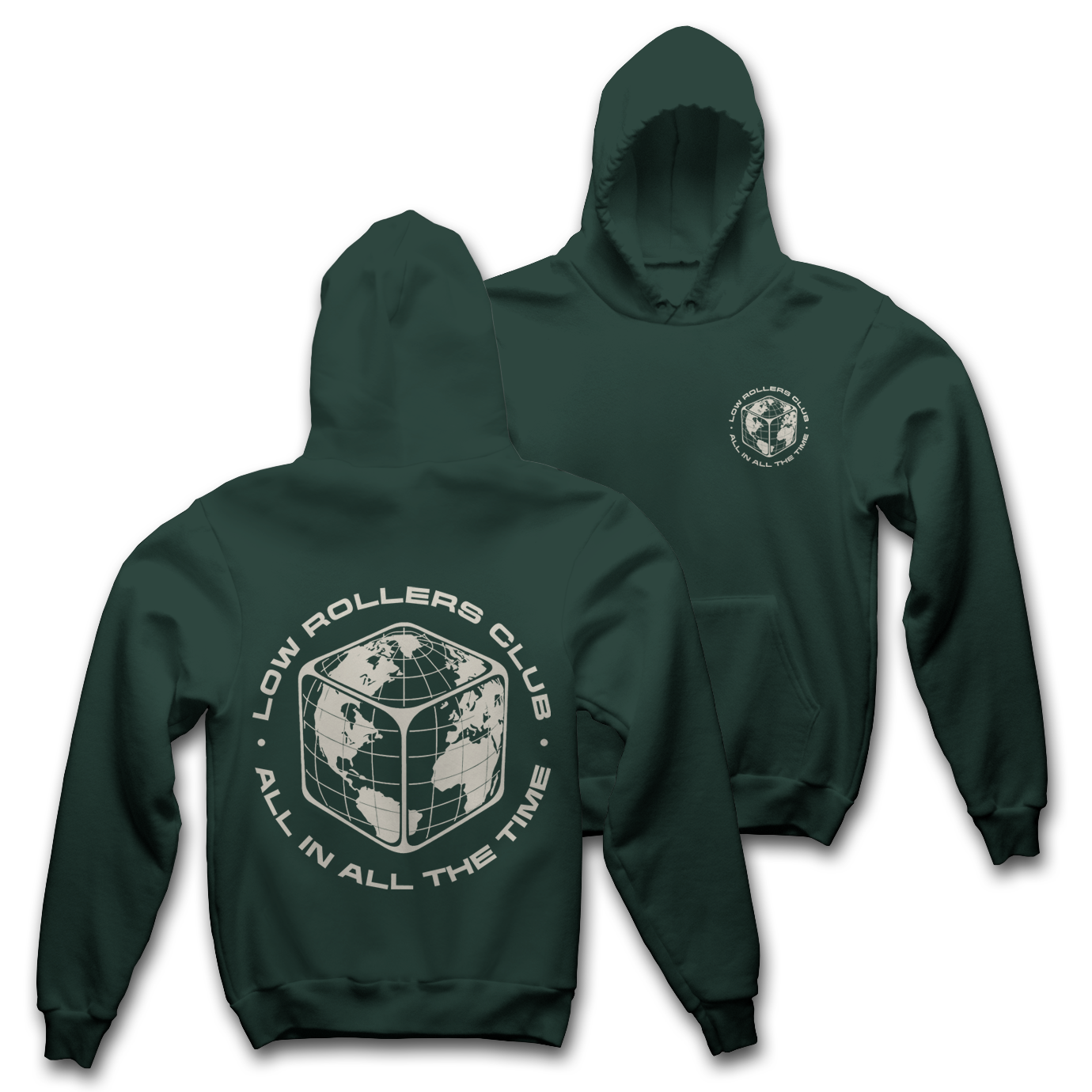 " GLOBAL ENTERPRISE " HEAVYWEIGHT HOODIE - PINE GREEN/BONE